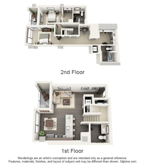 Floor plan for 2 beds, 2 baths, 1521 sqft